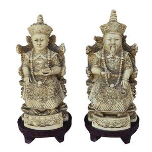 Chinese Emperor Empress Resin Figurine Set Statues Intricate Detailing AS IS
